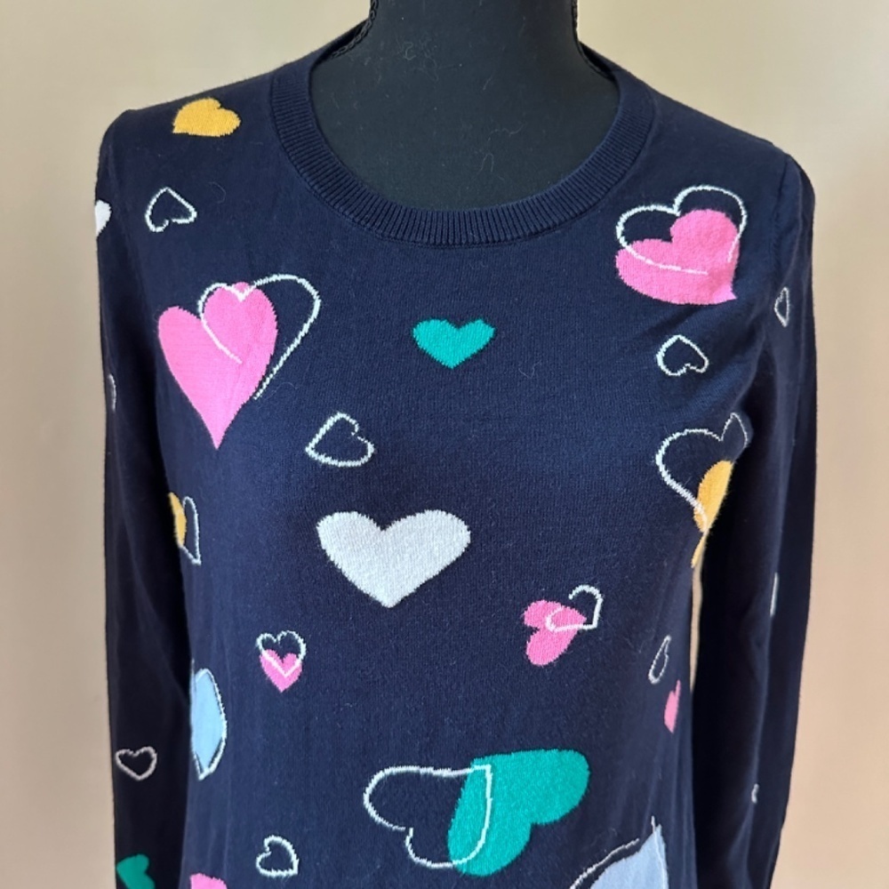 *TALBOTS* Navy x Multicolor Heart Long Sleeve Sweater Size Small - Picture 3 of 6